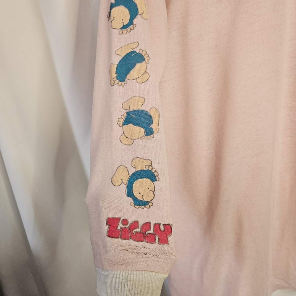 Vintage 1987 Ziggy Cartoon Size Large Pink Long Sleeve Fleece Nightgown - Picture 8 of 12
